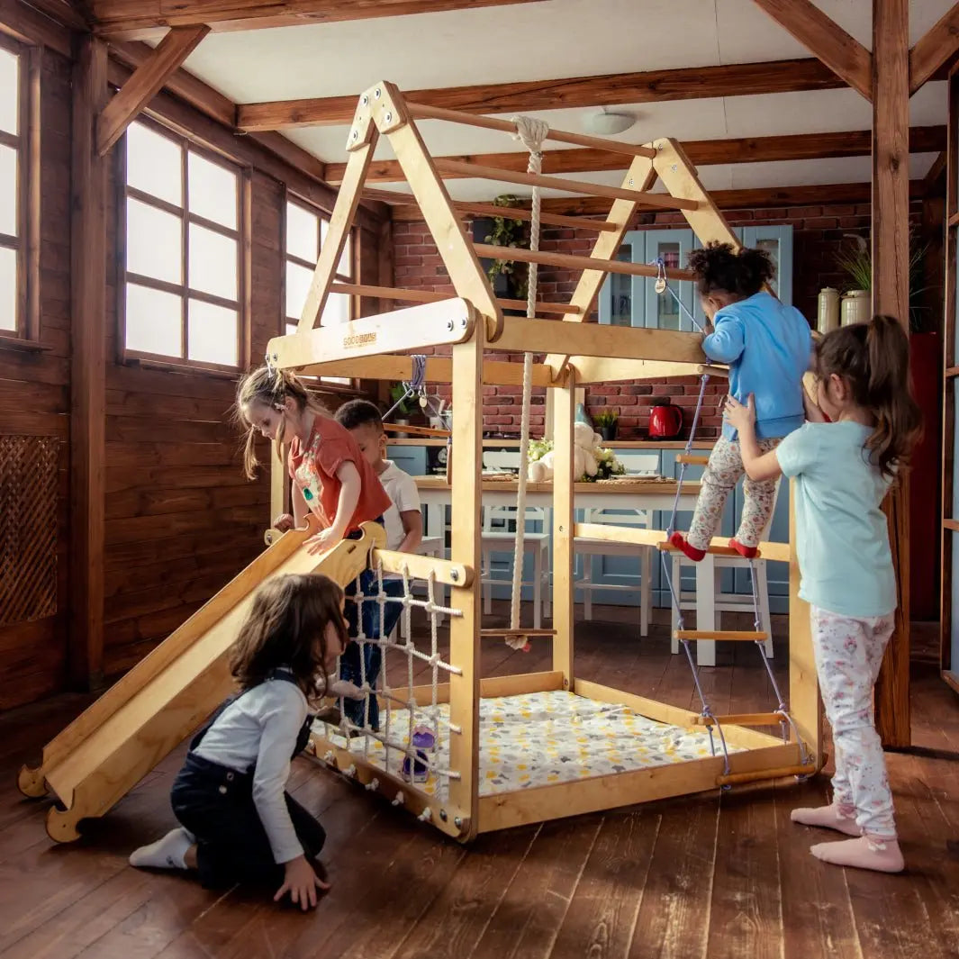 3in1 Wooden Playhouse with Swings and Seesaw