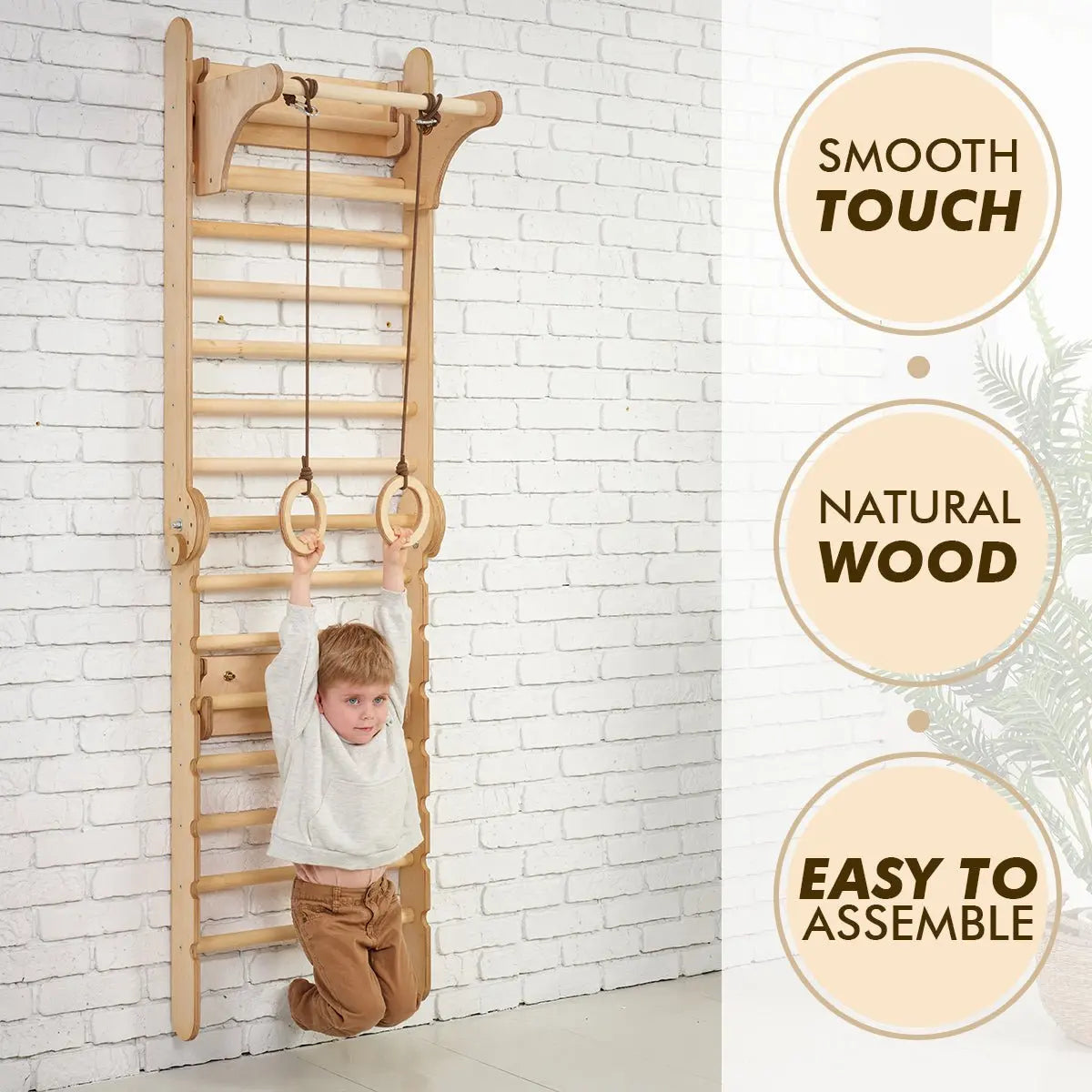 4in1 Wooden Swedish Wall / Climbing ladder for Children + Swing Set + Slide Board + Art Add-on