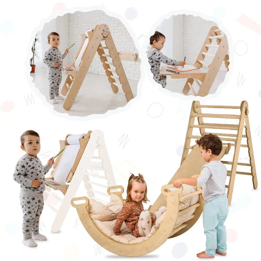 5in1 Montessori Climbing Set: Triangle Ladder + Climbing Arch + Slide Board + Cushion + Art Addition