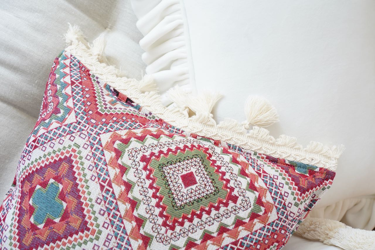 "Pink boho style" Pillow with Fringe