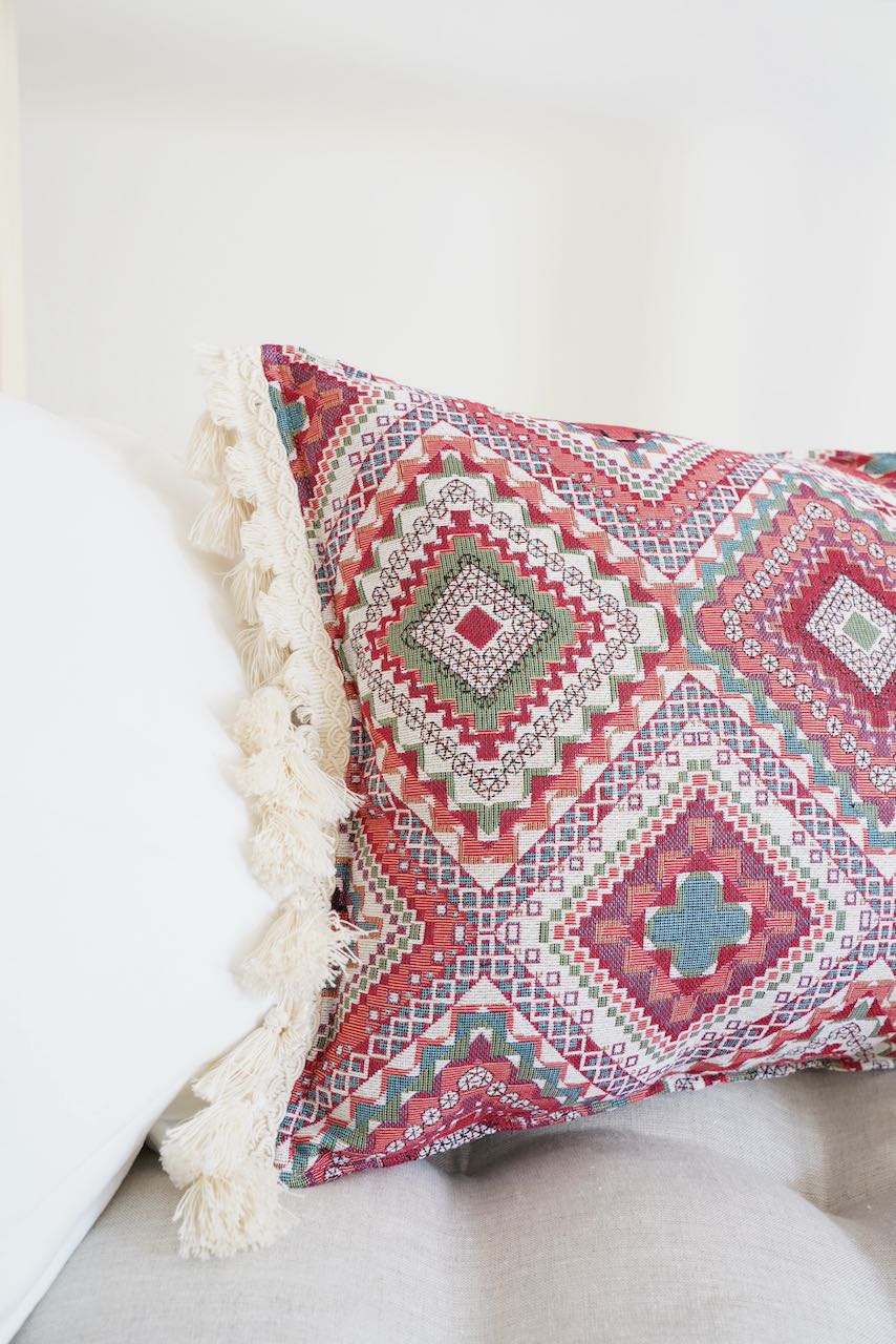 "Pink boho style" Pillow with Fringe