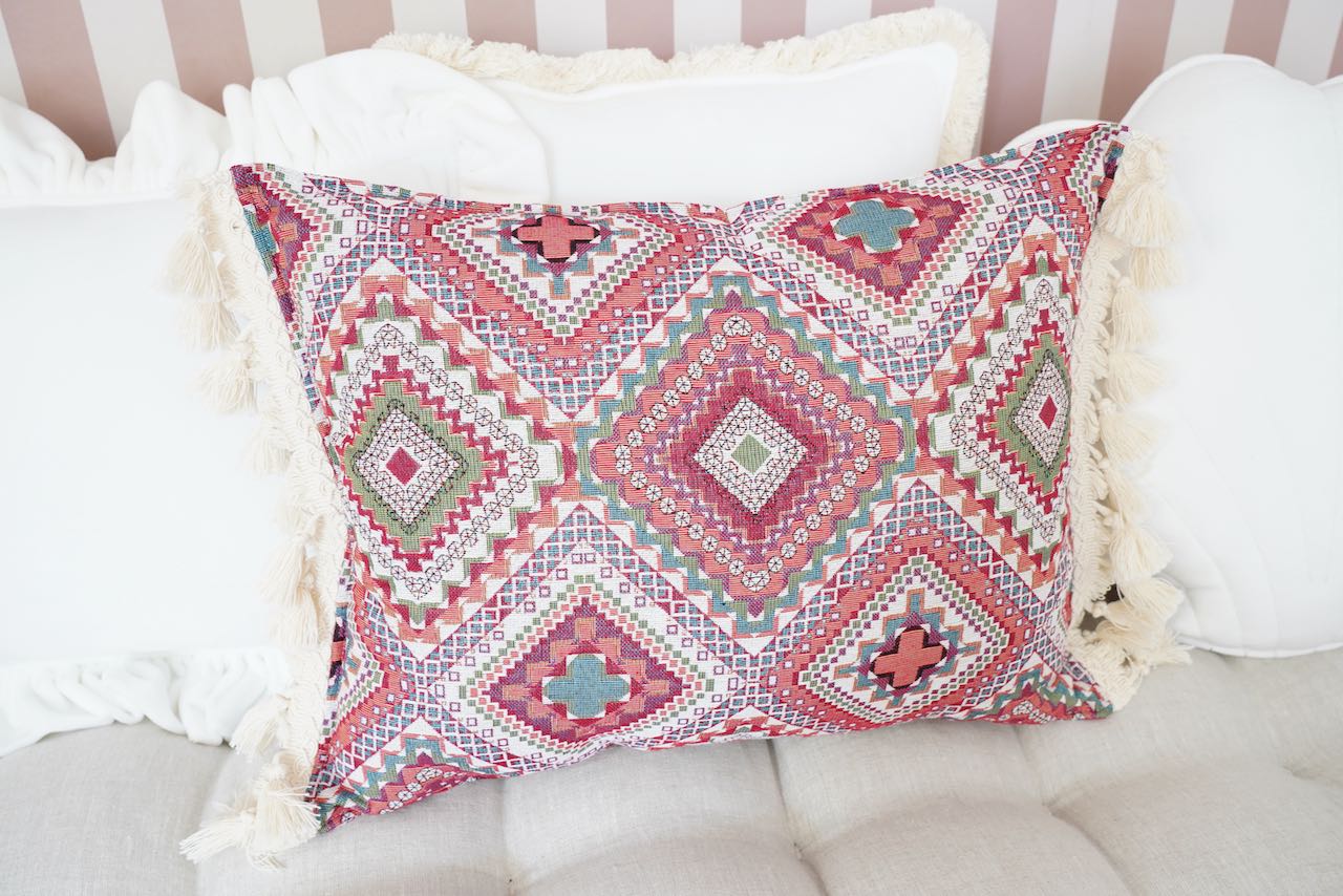 "Pink boho style" Pillow with Fringe