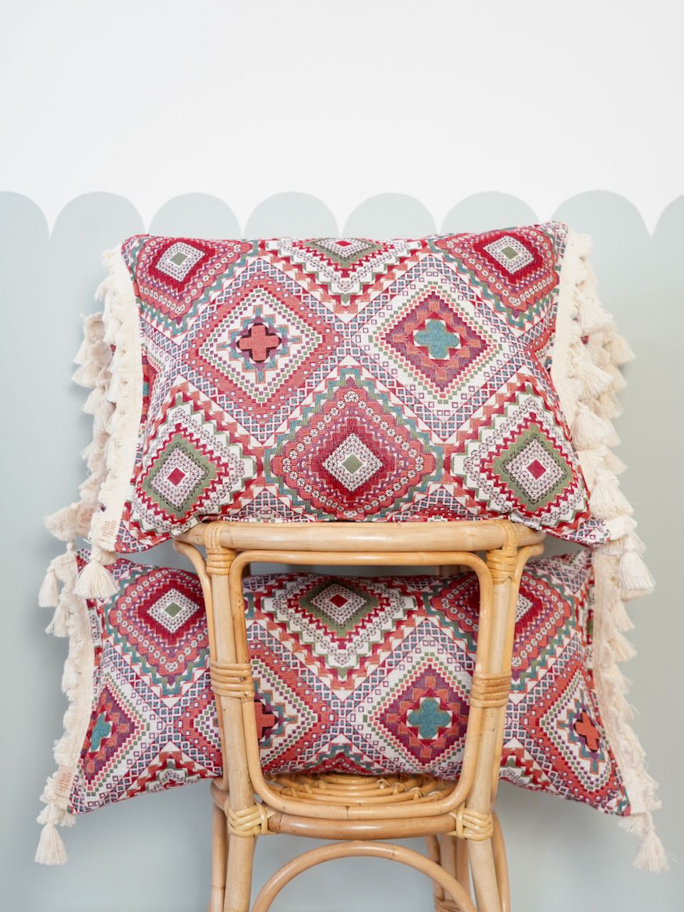 "Pink boho style" Pillow with Fringe