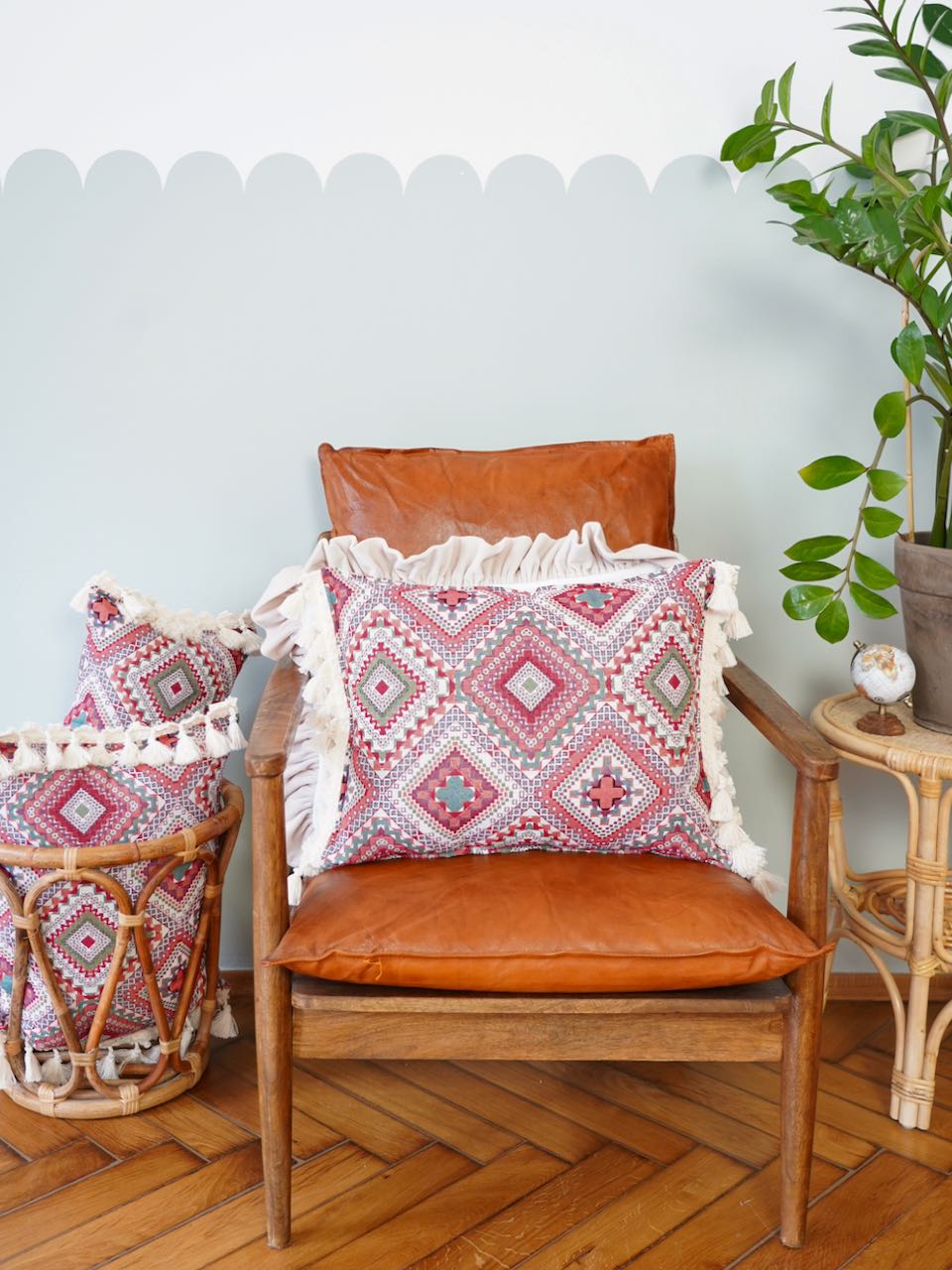 "Pink boho style" Pillow with Fringe