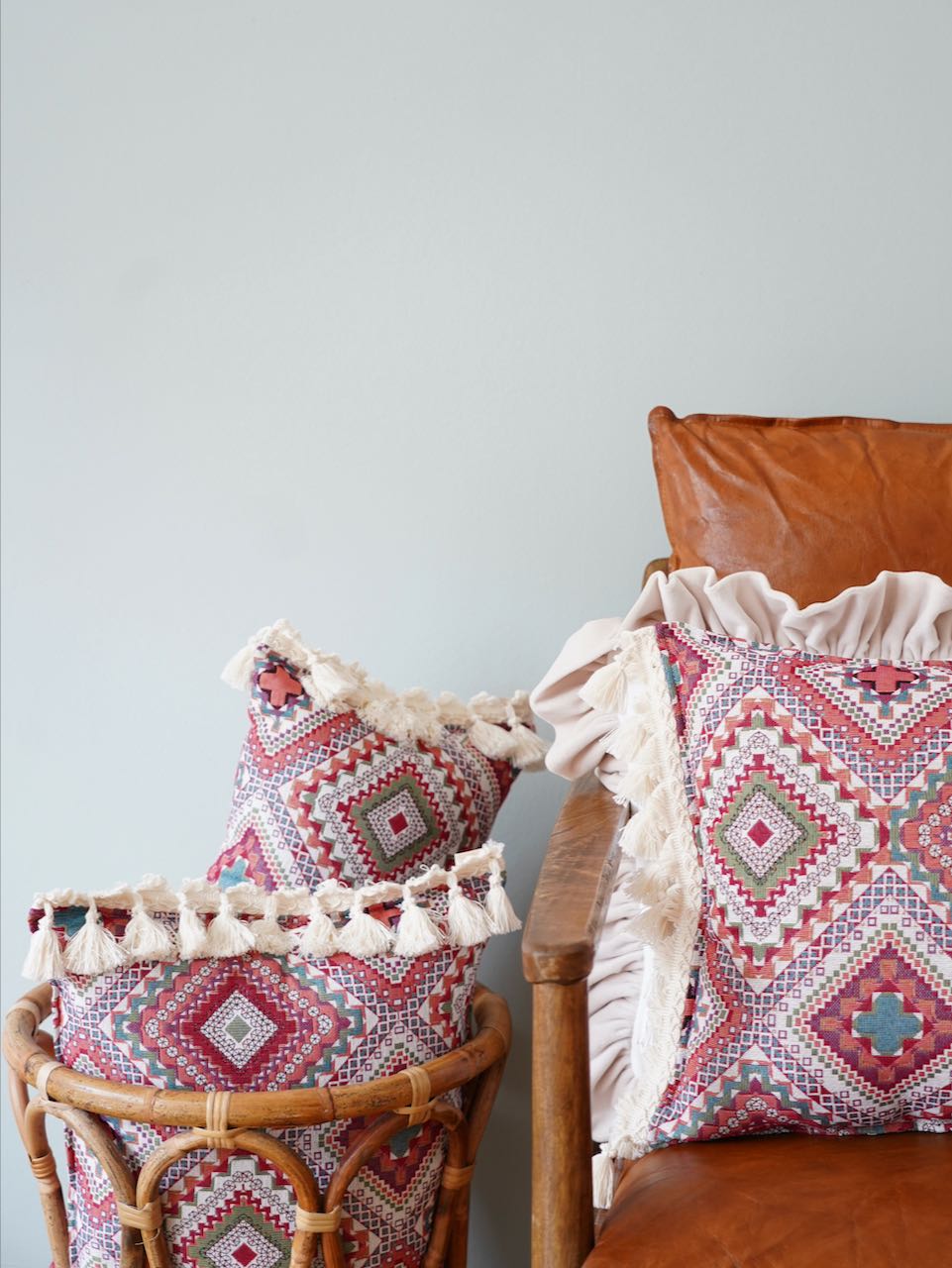 "Pink boho style" Pillow with Fringe