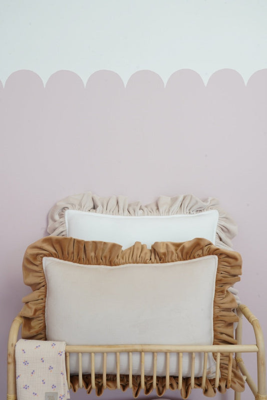 "Cappuccino" Soft Velvet Pillow with Frill