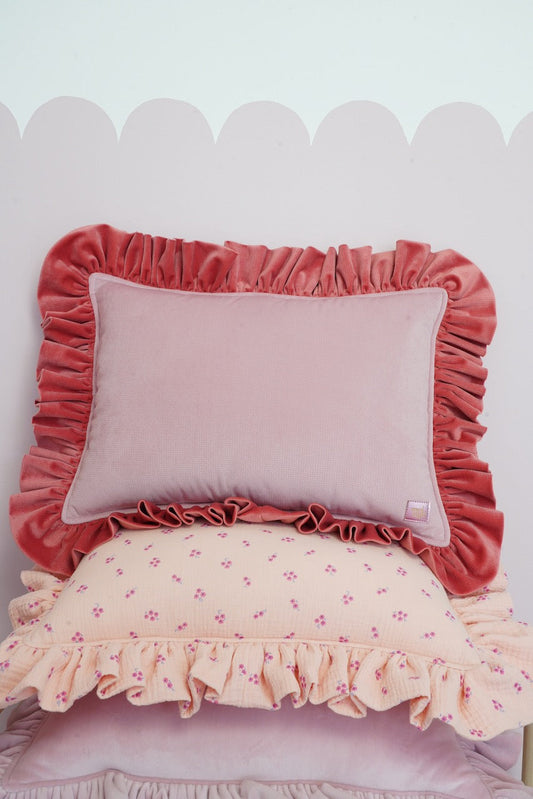 "Raspberry smoothie" Soft Velvet Pillow with Frill