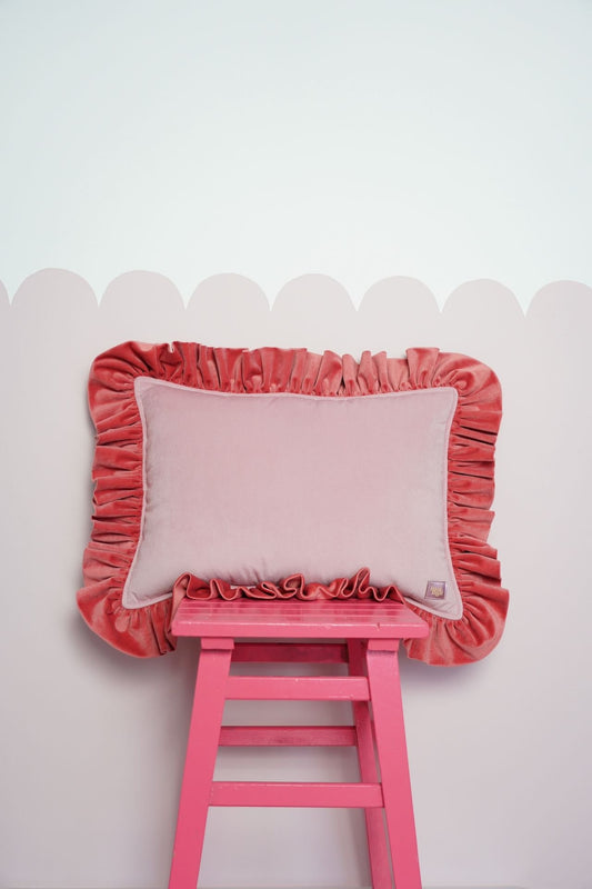 "Raspberry smoothie" Soft Velvet Pillow with Frill