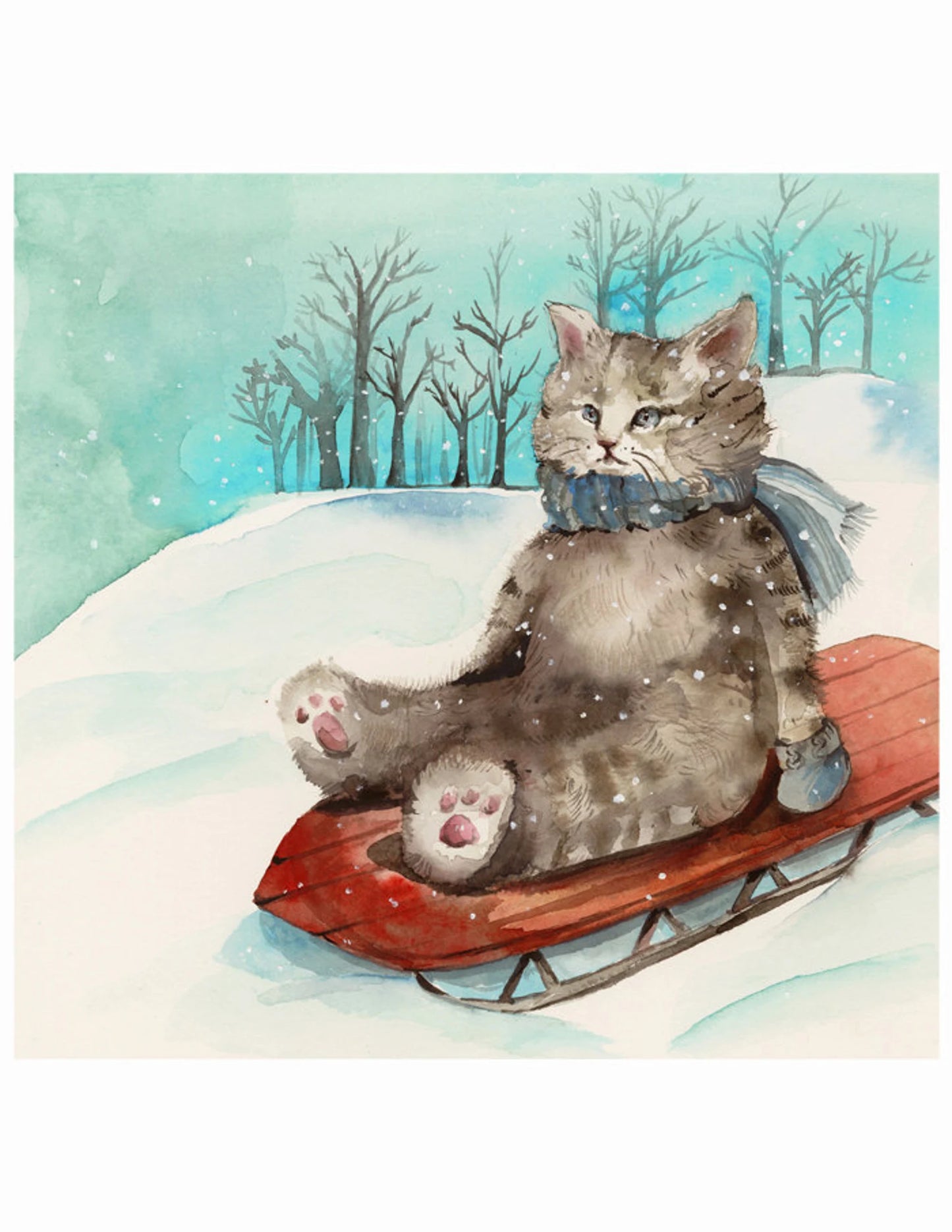 "Sledding Cat" Print