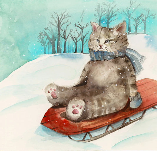 "Sledding Cat" Print