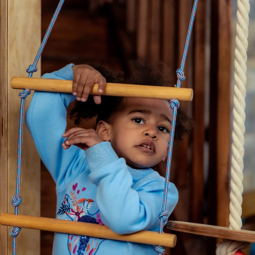 Indoor Wooden Playhouse with Swings and Slide Board