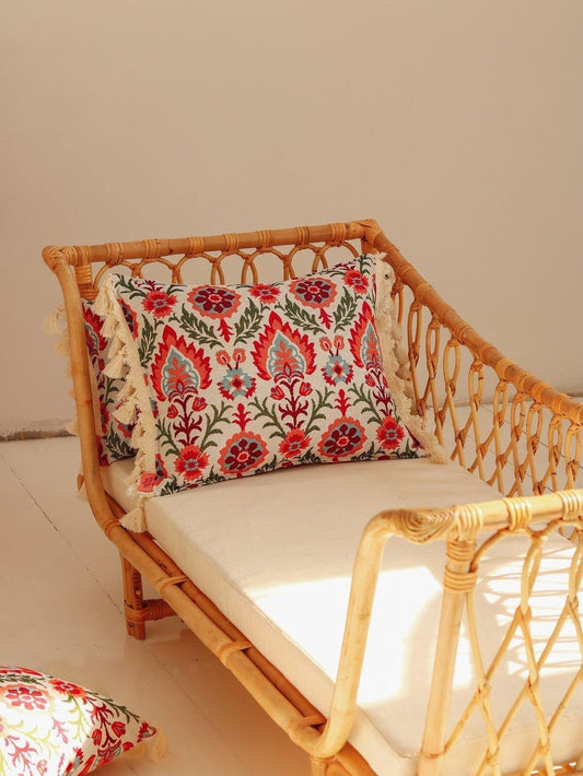 "Scarlet Iris in Cancaya" Pillow with Fringe