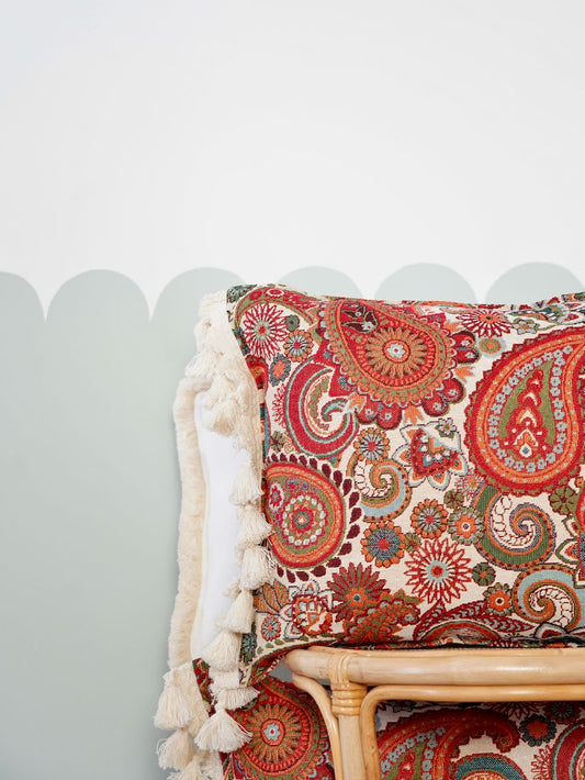 "Vintage paisley" Bolster Pillow with Fringe