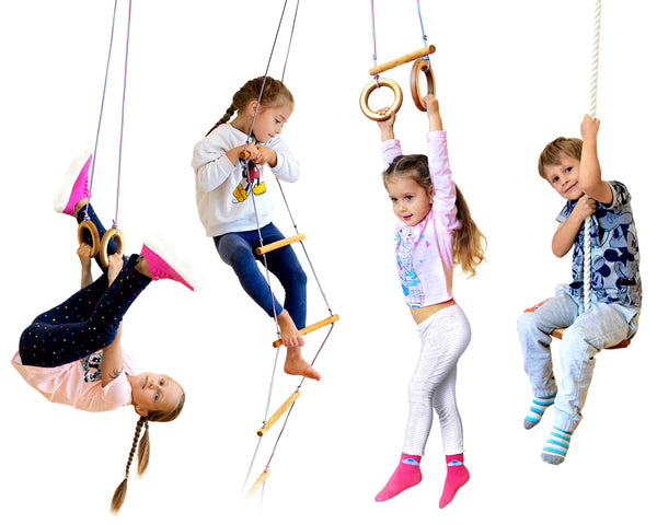 4in1 Swings Set: Rope ladder + Gymnastic rings + Disc swing + Trapeze –  Little Wonder & Co
