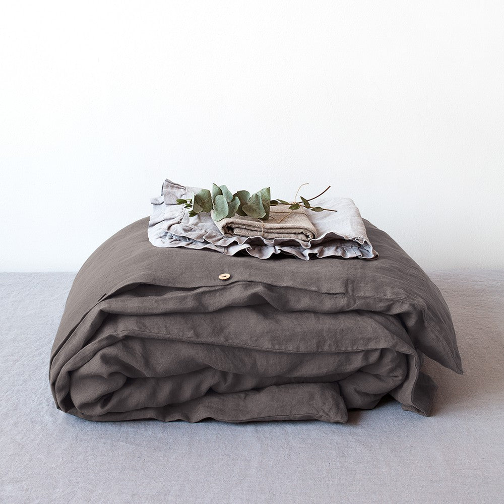 Dark Grey Linen Duvet Cover Set