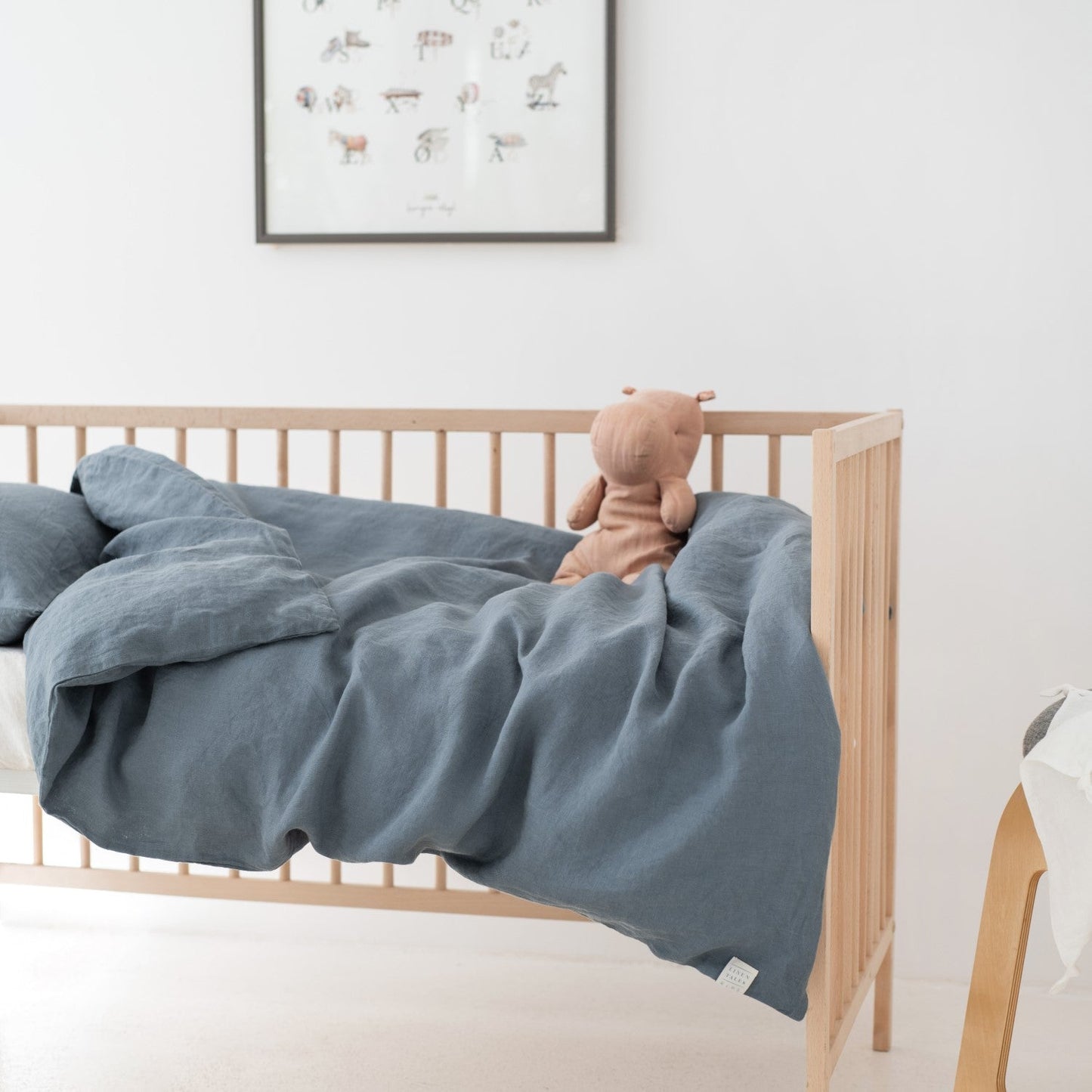 Fog Blue Toddler Linen Duvet Cover Set