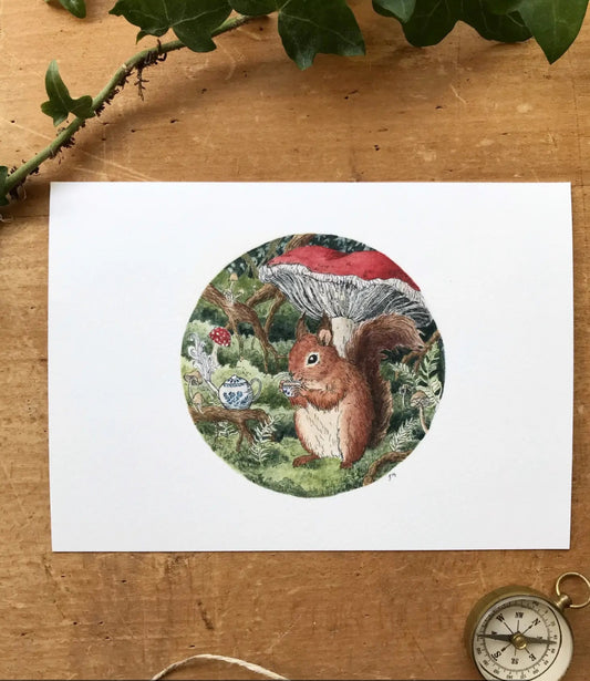 Squirrel and Red Mushroom Giclée Print