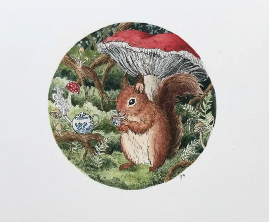 Squirrel and Red Mushroom Giclée Print